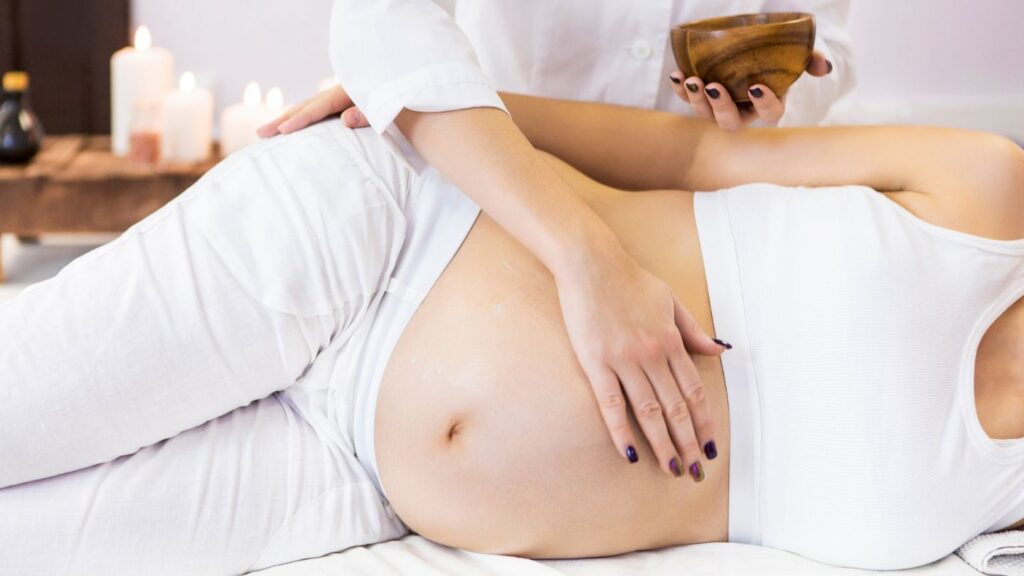 Prenatal massage therapy session supporting comfort and relaxation during pregnancy