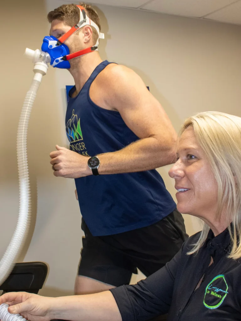 VO2 max test on treadmill measuring oxygen use during exercise at Ideal Wellness.